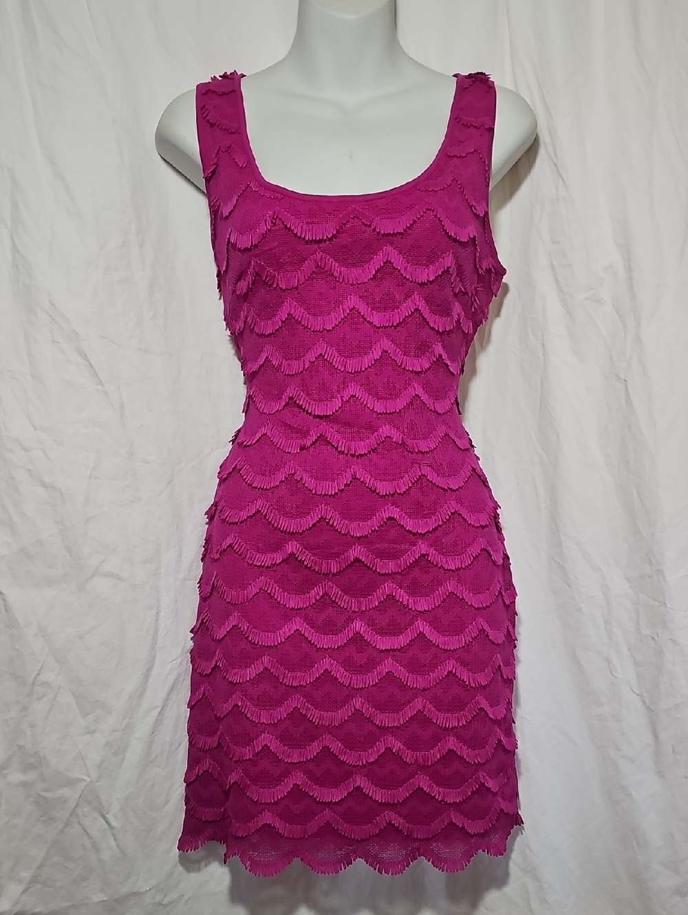 Guess Magenta Scalloped Fringe Mini Dress